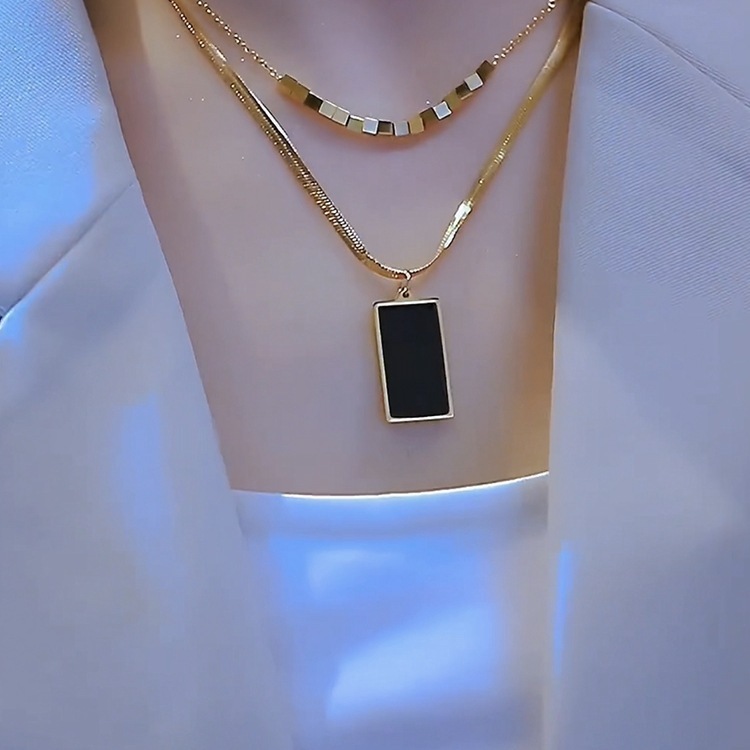 Double-layered square clavicle chain temperament versatile necklace accessories