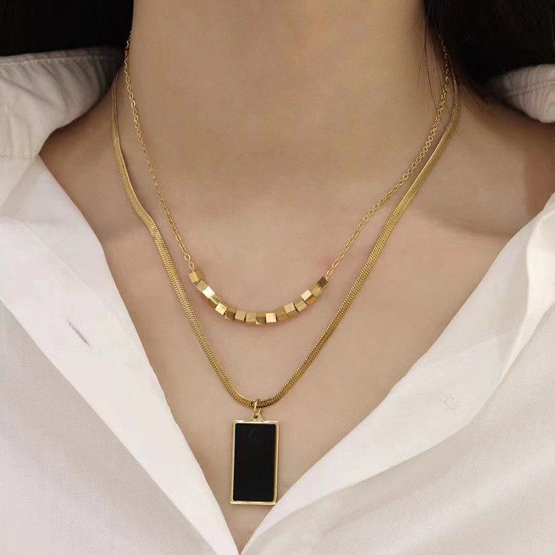 Double-layered square clavicle chain temperament versatile necklace accessories