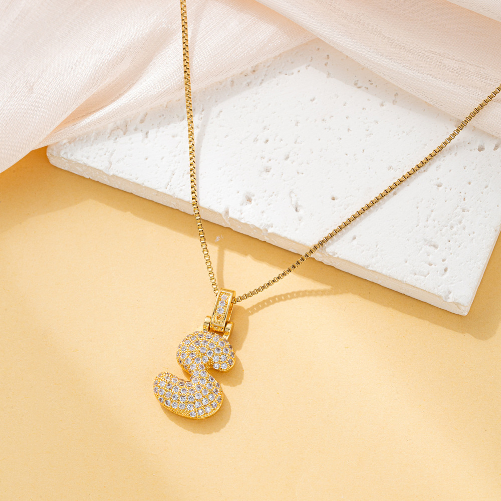 Stone-set Chubby Pendant Fashion Clavicle Chain Birthday Balloon Glossy Letter Necklace