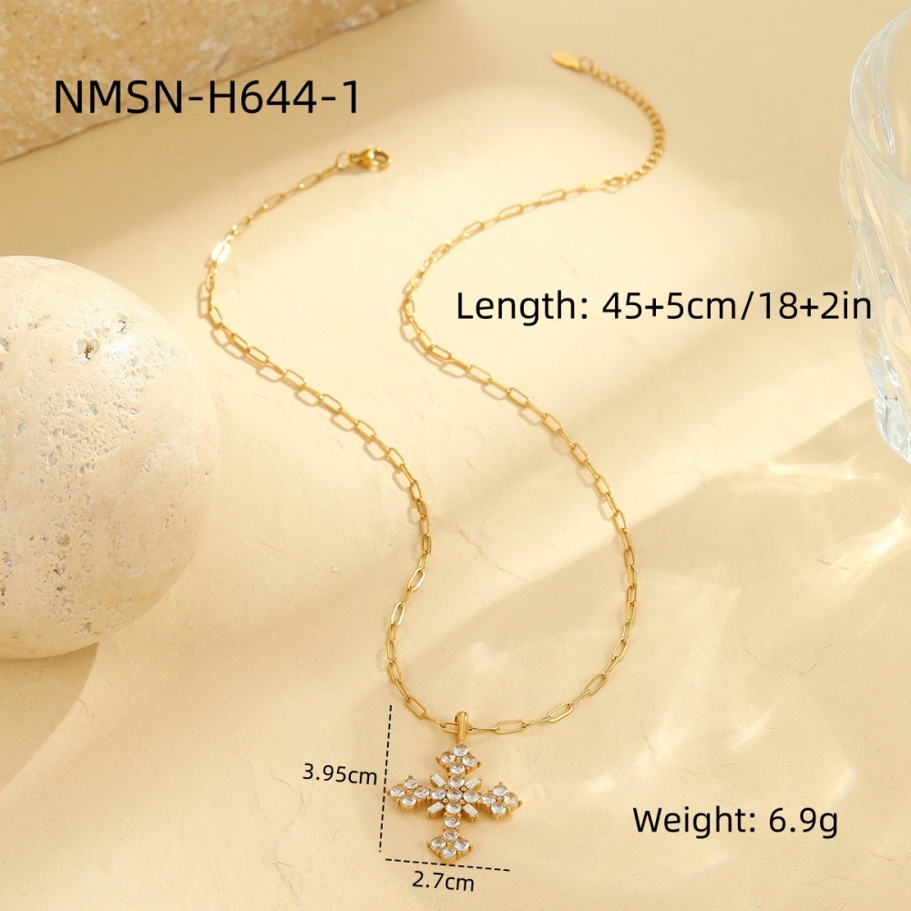 Colored diamond cross stainless steel necklace fashion love natural stone clavicle necklace