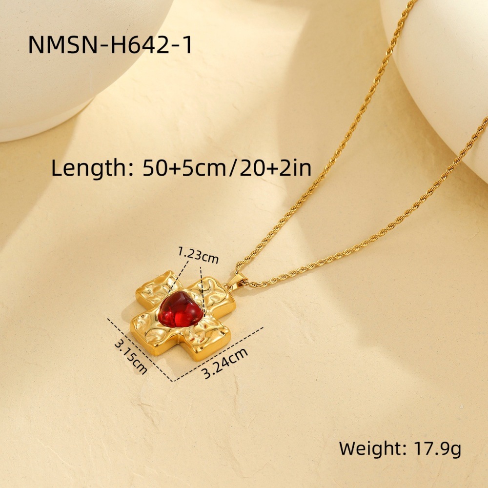 Colored diamond cross stainless steel necklace fashion love natural stone clavicle necklace