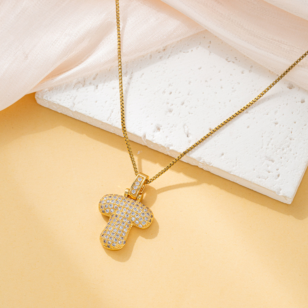 Stone-set Chubby Pendant Fashion Clavicle Chain Birthday Balloon Glossy Letter Necklace