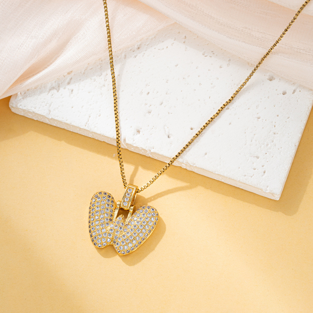 Stone-set Chubby Pendant Fashion Clavicle Chain Birthday Balloon Glossy Letter Necklace