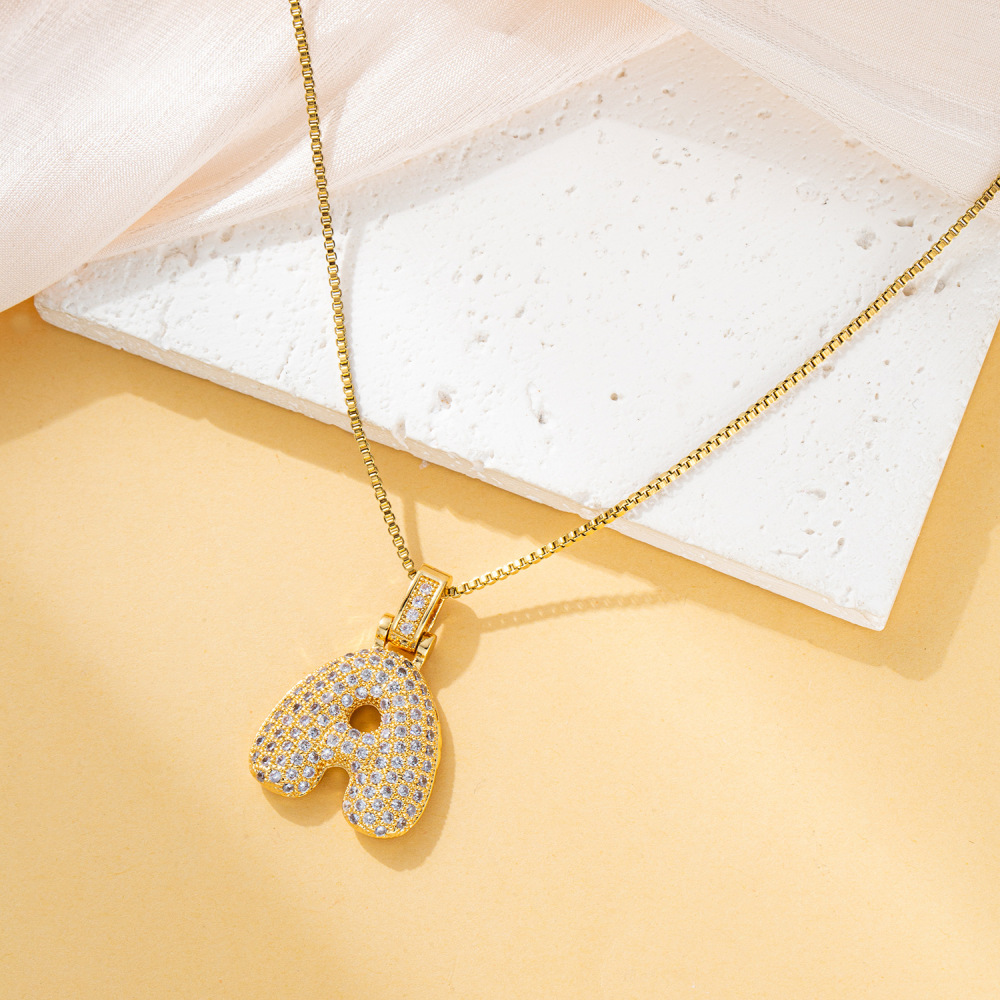 Stone-set Chubby Pendant Fashion Clavicle Chain Birthday Balloon Glossy Letter Necklace
