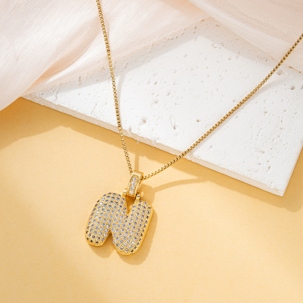Stone-set Chubby Pendant Fashion Clavicle Chain Birthday Balloon Glossy Letter Necklace