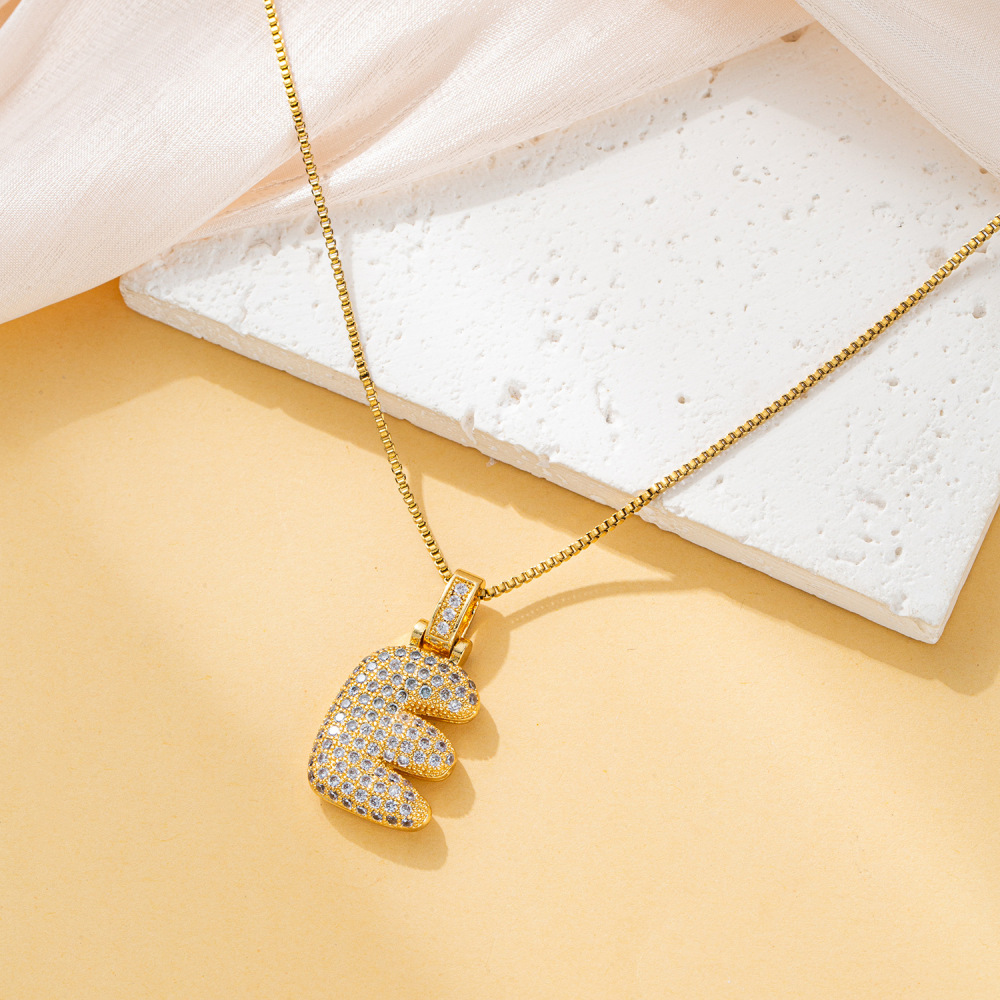 Stone-set Chubby Pendant Fashion Clavicle Chain Birthday Balloon Glossy Letter Necklace