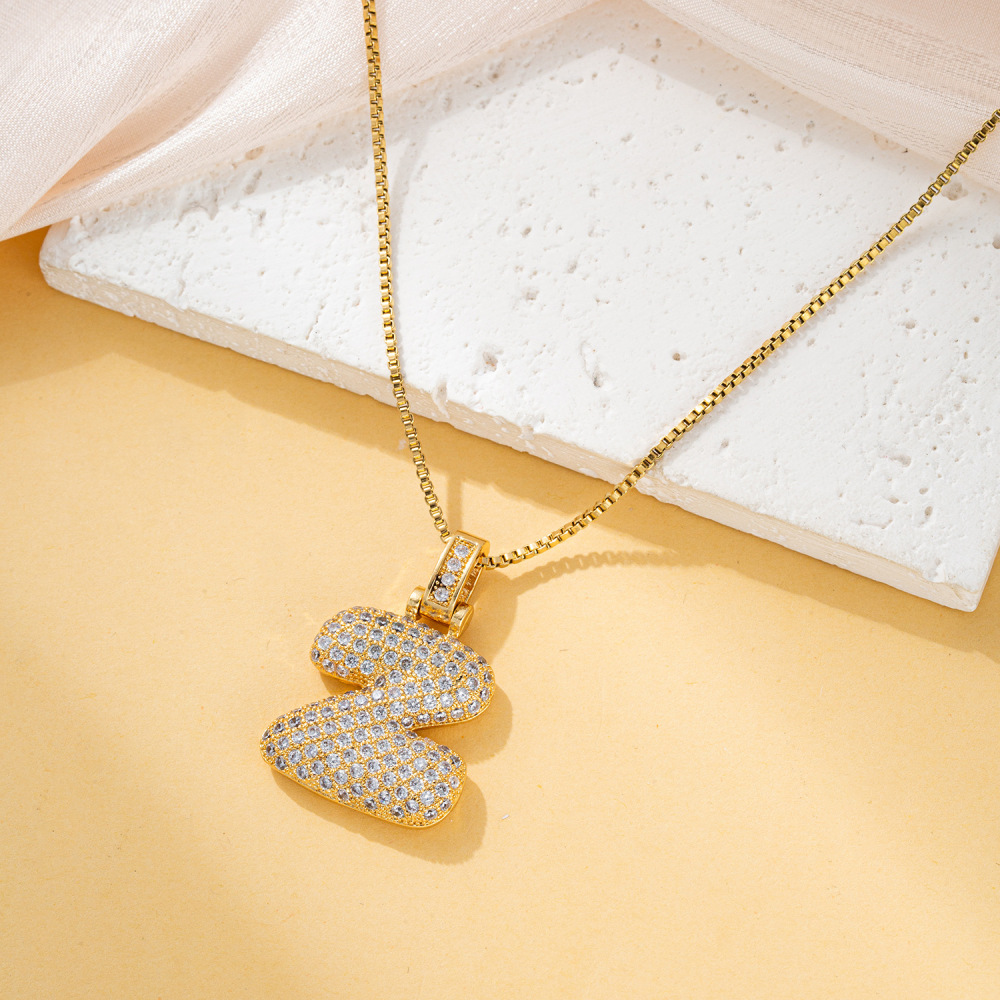 Stone-set Chubby Pendant Fashion Clavicle Chain Birthday Balloon Glossy Letter Necklace
