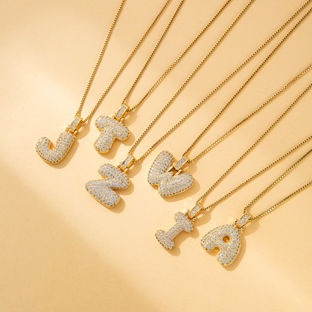 Stone-set Chubby Pendant Fashion Clavicle Chain Birthday Balloon Glossy Letter Necklace