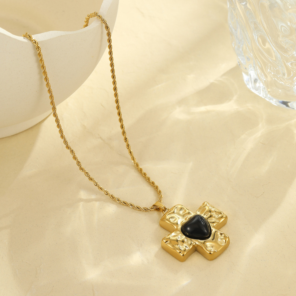Colored diamond cross stainless steel necklace fashion love natural stone clavicle necklace