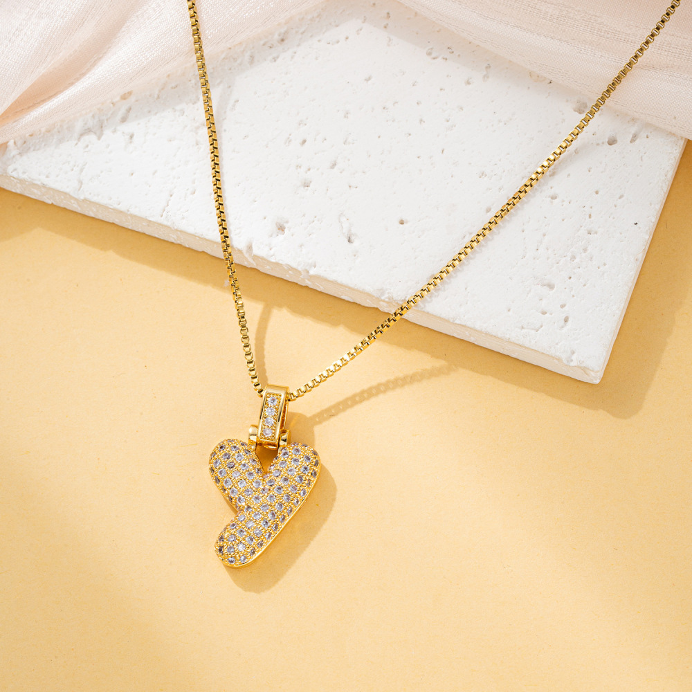 Stone-set Chubby Pendant Fashion Clavicle Chain Birthday Balloon Glossy Letter Necklace
