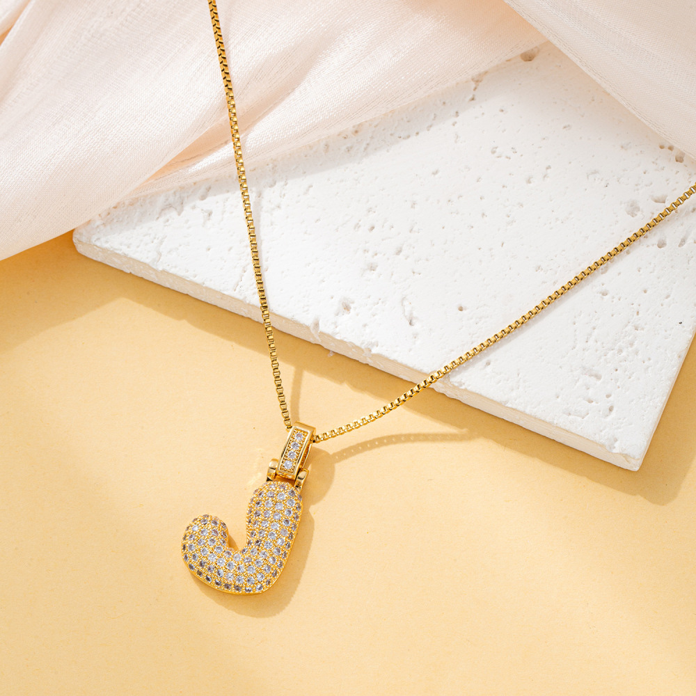 Stone-set Chubby Pendant Fashion Clavicle Chain Birthday Balloon Glossy Letter Necklace