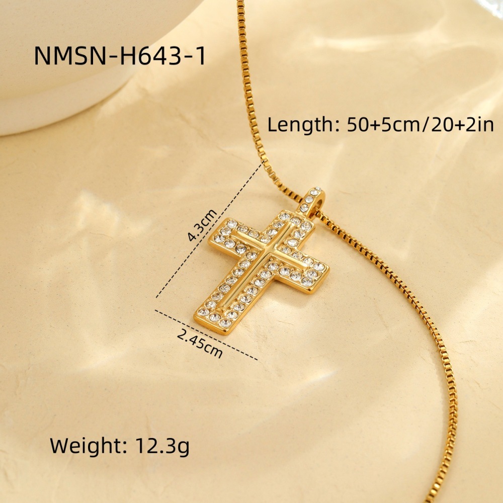 Colored diamond cross stainless steel necklace fashion love natural stone clavicle necklace