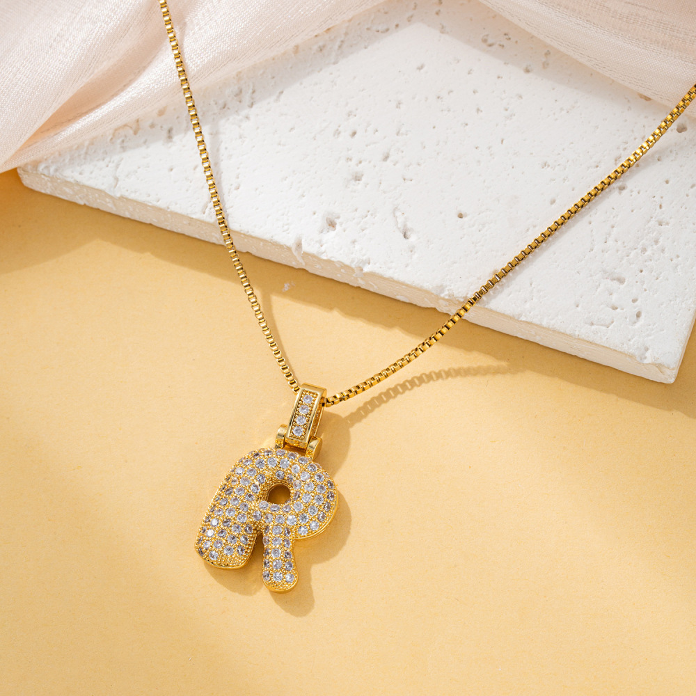 Stone-set Chubby Pendant Fashion Clavicle Chain Birthday Balloon Glossy Letter Necklace