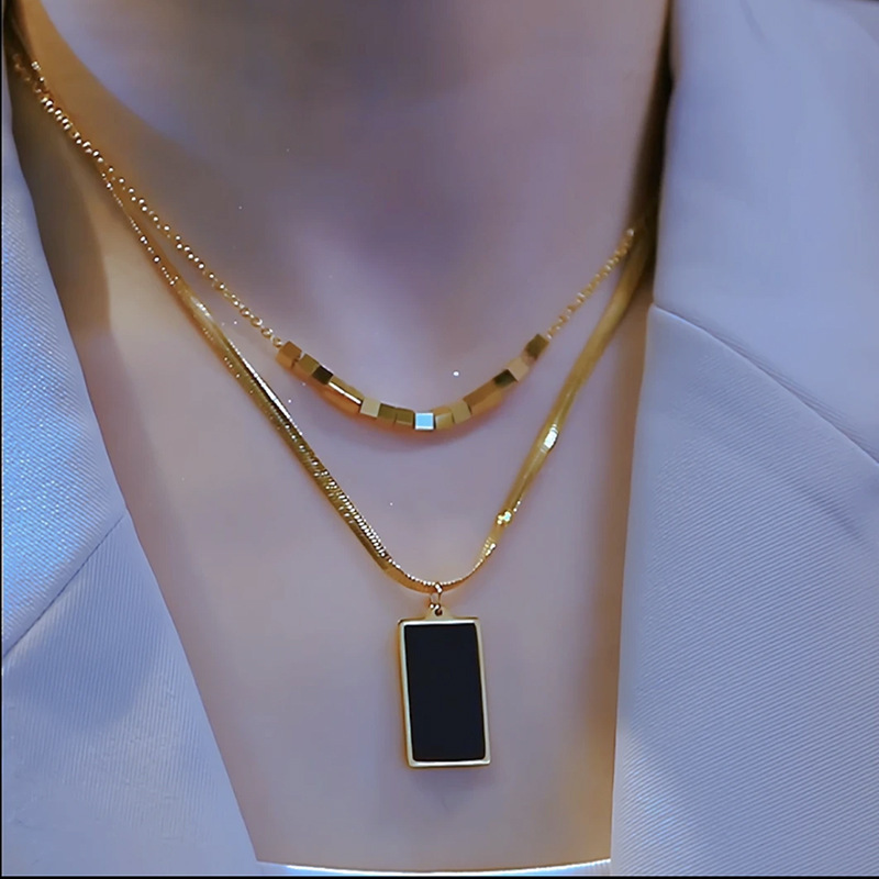 Double-layered square clavicle chain temperament versatile necklace accessories