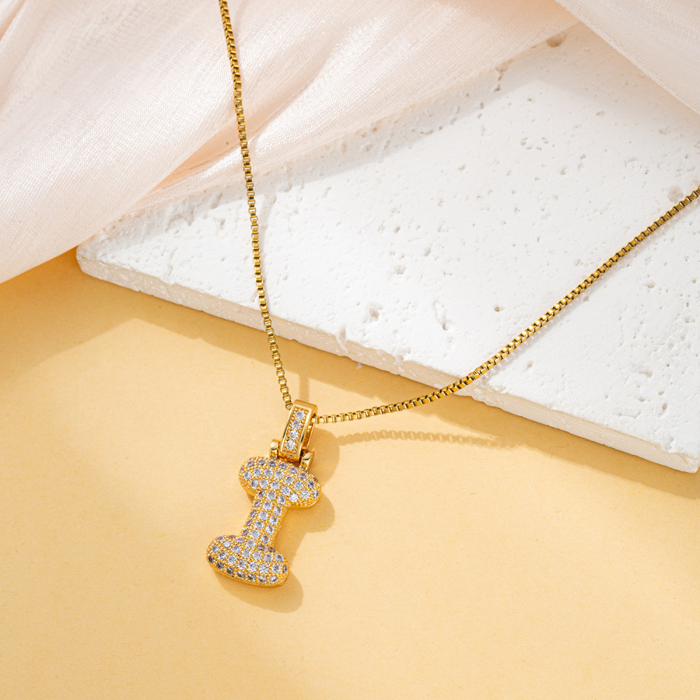 Stone-set Chubby Pendant Fashion Clavicle Chain Birthday Balloon Glossy Letter Necklace