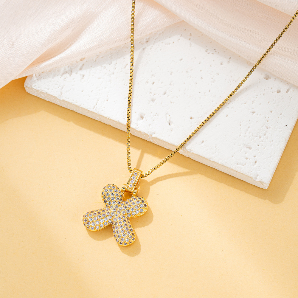 Stone-set Chubby Pendant Fashion Clavicle Chain Birthday Balloon Glossy Letter Necklace