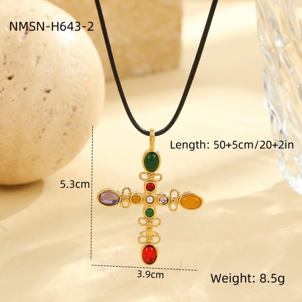 Colored diamond cross stainless steel necklace fashion love natural stone clavicle necklace