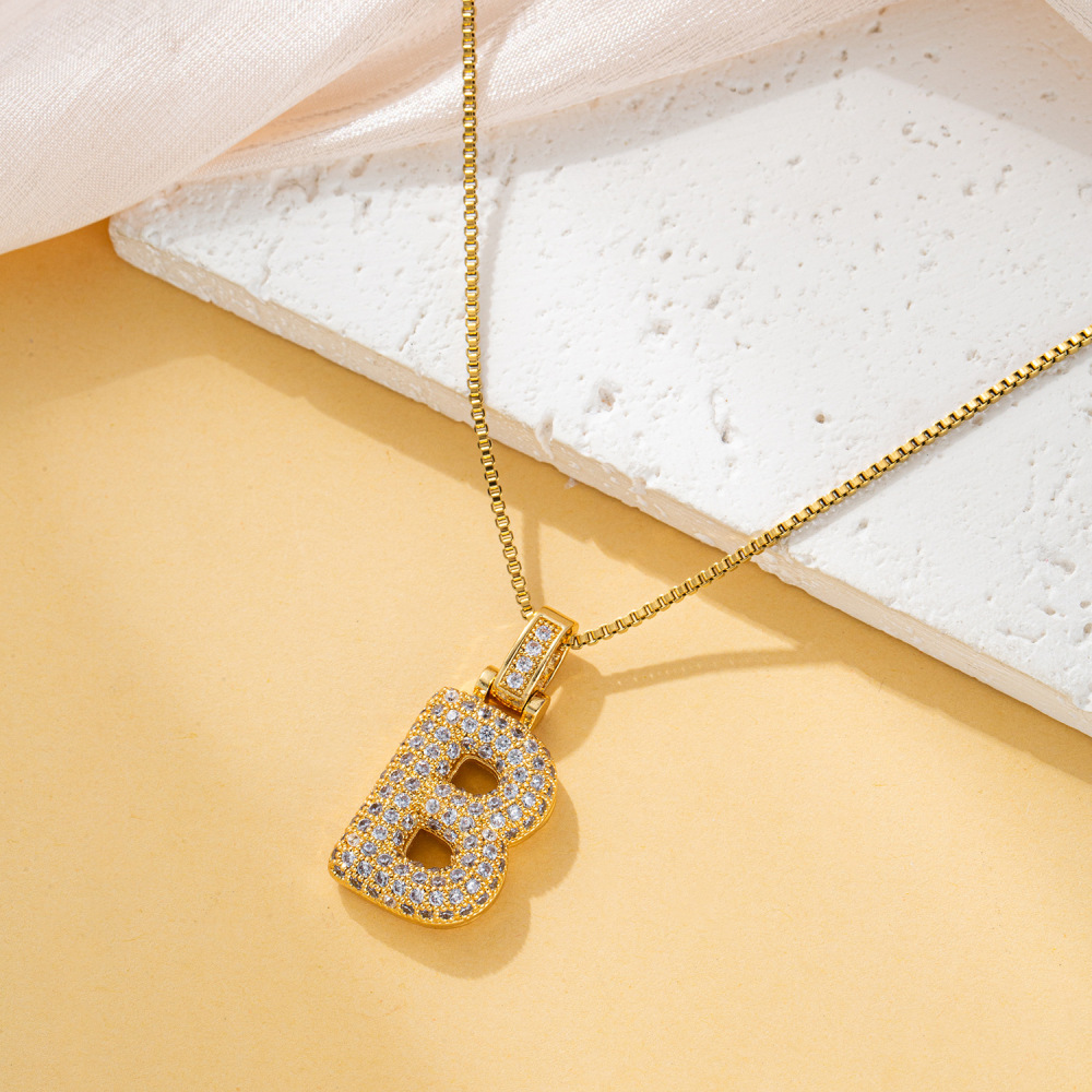 Stone-set Chubby Pendant Fashion Clavicle Chain Birthday Balloon Glossy Letter Necklace