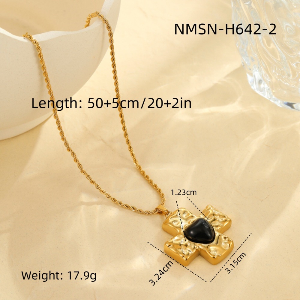 Colored diamond cross stainless steel necklace fashion love natural stone clavicle necklace