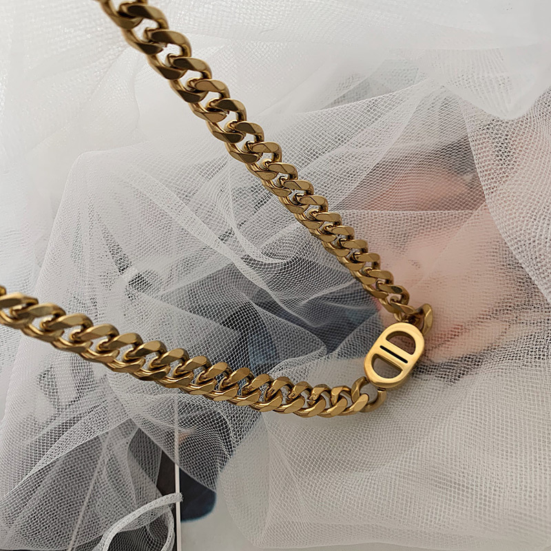 Heavy-duty high-quality thick chain letter stainless steel necklace hip-hop clavicle chain bracelet