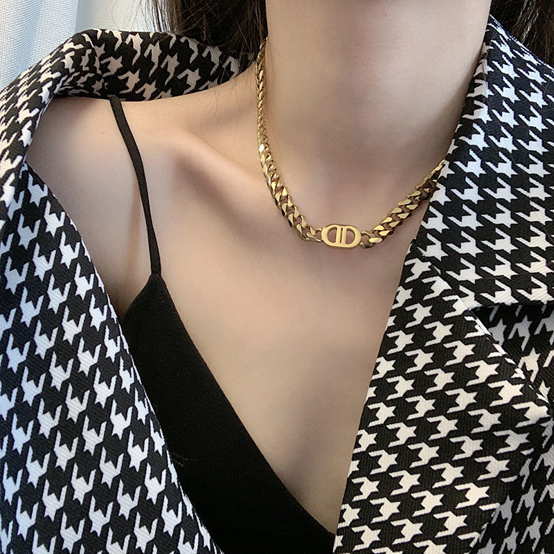 Heavy-duty high-quality thick chain letter stainless steel necklace hip-hop clavicle chain bracelet
