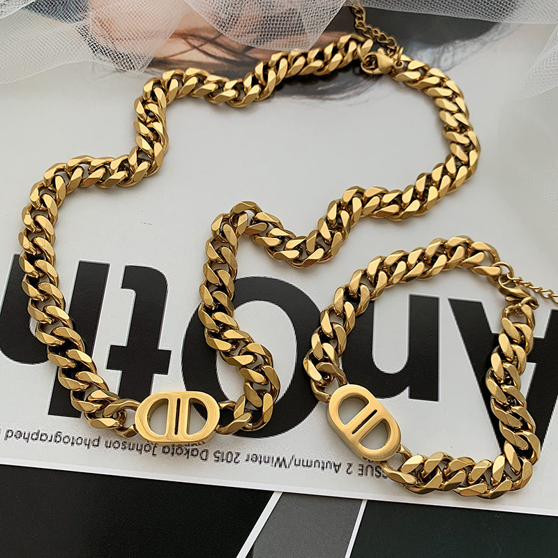 Heavy-duty high-quality thick chain letter stainless steel necklace hip-hop clavicle chain bracelet