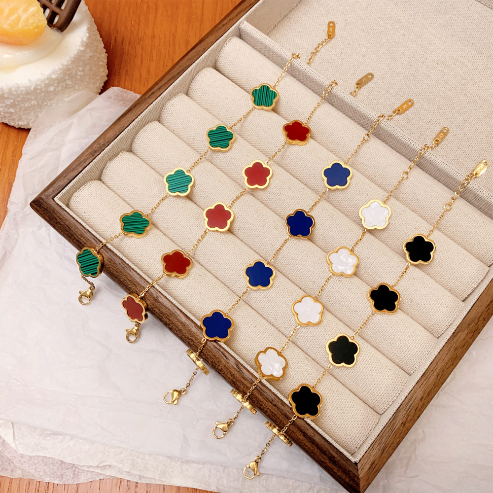 Five-leaf clover flower stainless steel bracelet plum blossom pendant temperament four-leaf clover bracelet