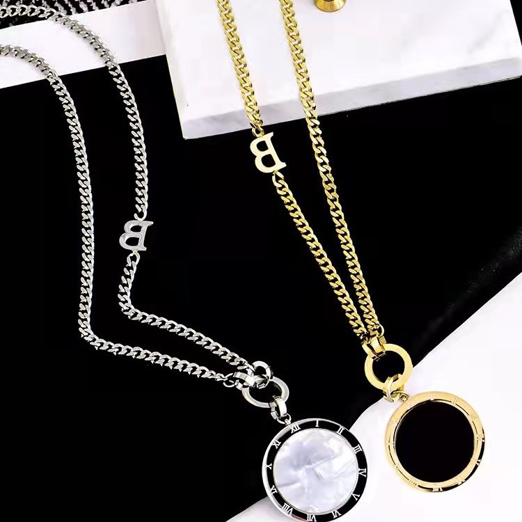 Retro B letter high-grade sweater chain long round pendant hip-hop jewelry