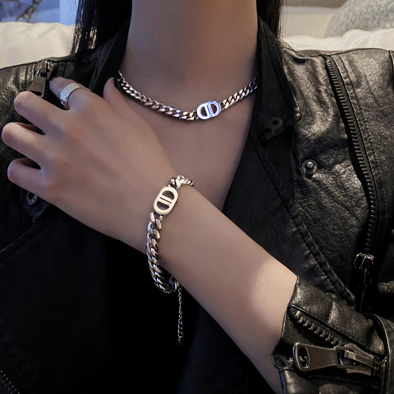 Heavy-duty high-quality thick chain letter stainless steel necklace hip-hop clavicle chain bracelet