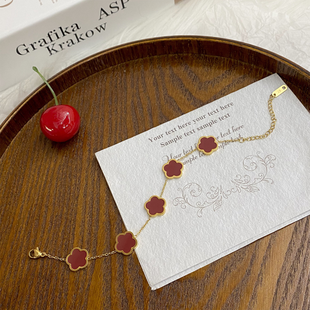 Five-leaf clover flower stainless steel bracelet plum blossom pendant temperament four-leaf clover bracelet