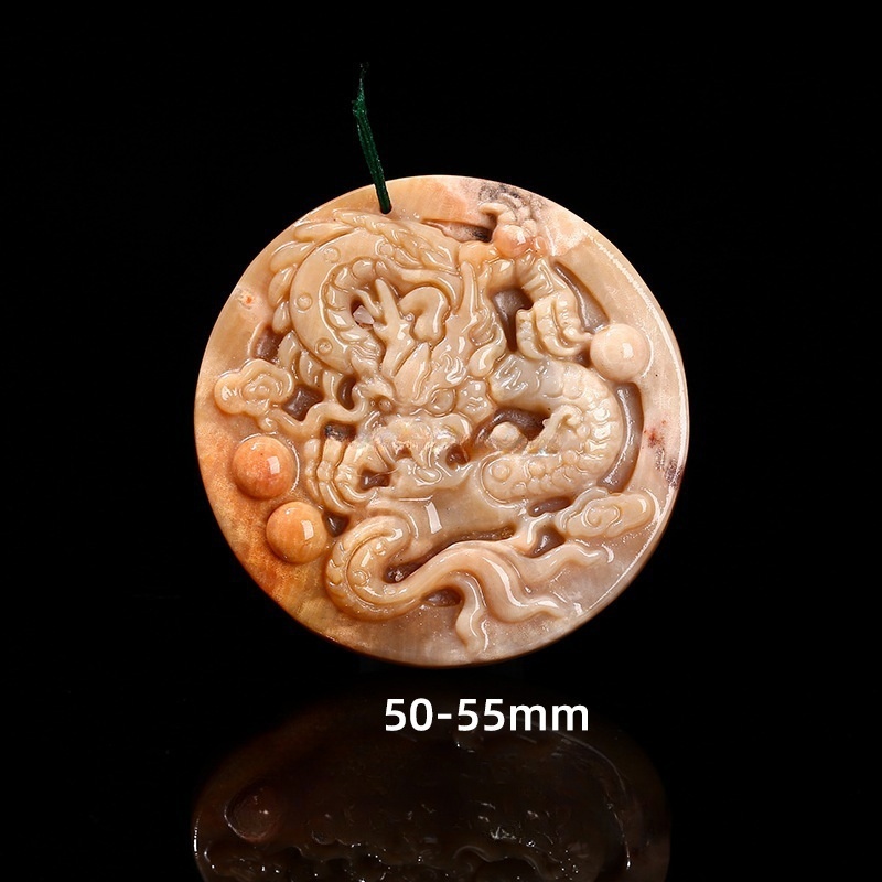 Natural silver obsidian coral jade carved round dragon plaque