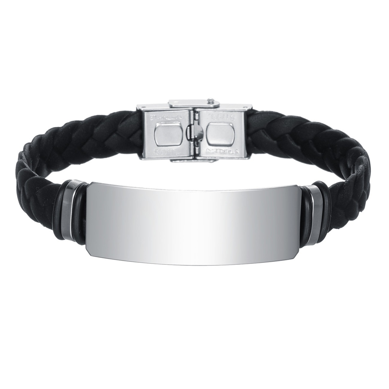 5 Pieces/Bag-Couple braided silicone bracelet stainless steel bracelet mirror polished can be engraved with LOGO