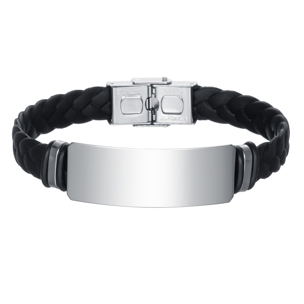 5 Pieces/Bag-Couple braided silicone bracelet stainless steel bracelet mirror polished can be engraved with LOGO