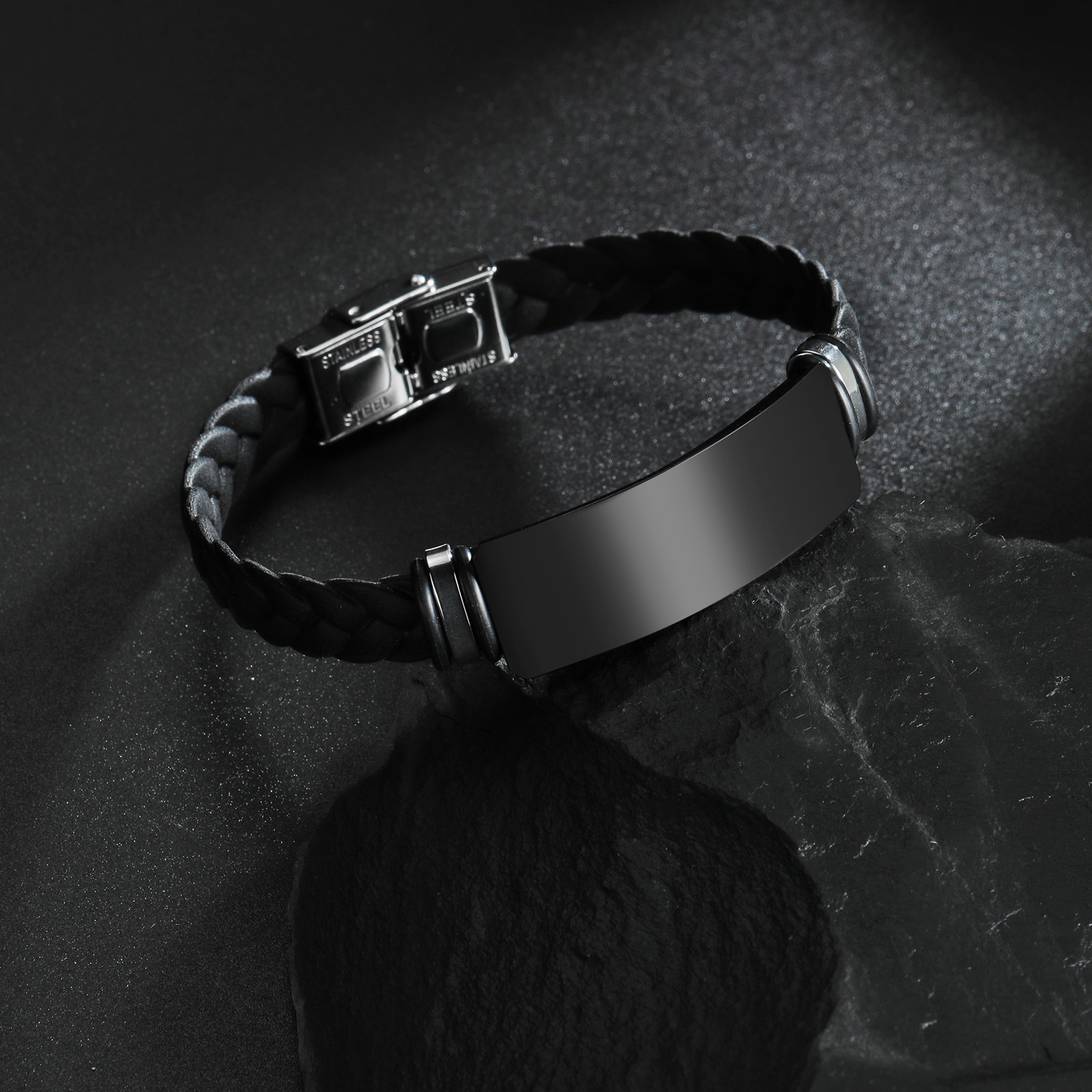 5 Pieces/Bag-Couple braided silicone bracelet stainless steel bracelet mirror polished can be engraved with LOGO