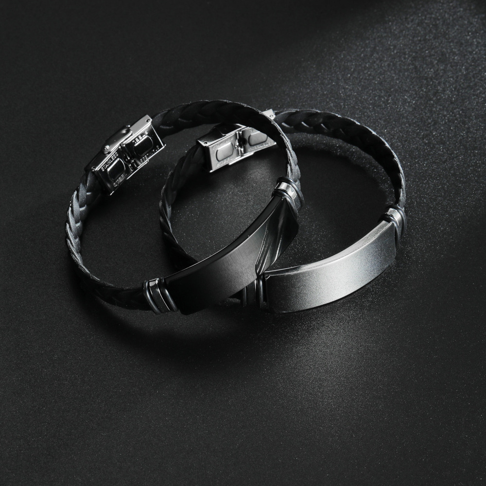 5 Pieces/Bag-Couple braided silicone bracelet stainless steel bracelet mirror polished can be engraved with LOGO