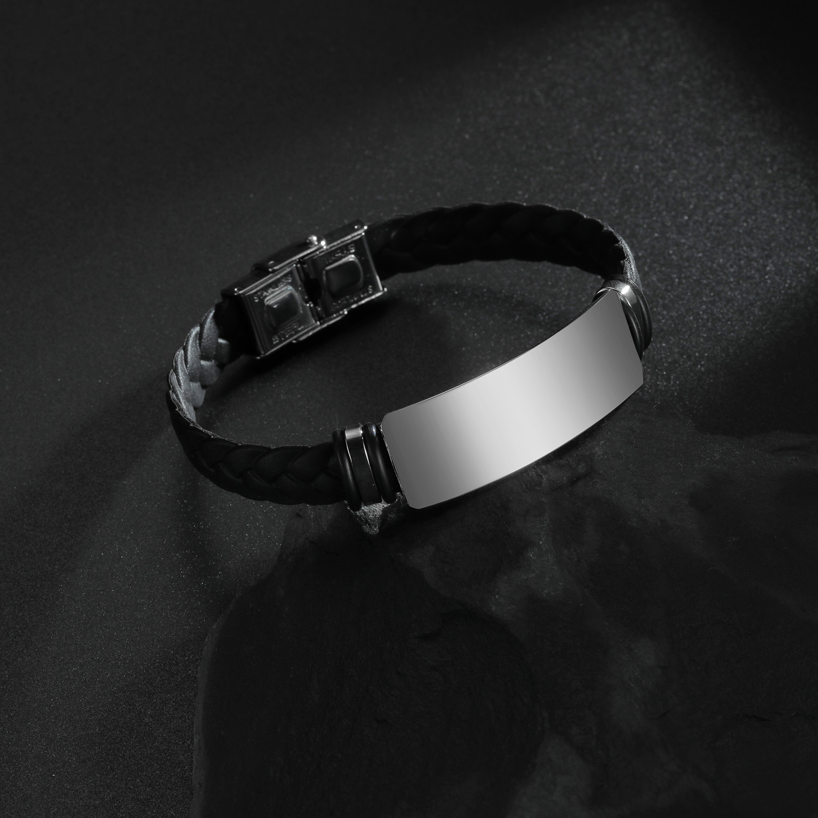 5 Pieces/Bag-Couple braided silicone bracelet stainless steel bracelet mirror polished can be engraved with LOGO
