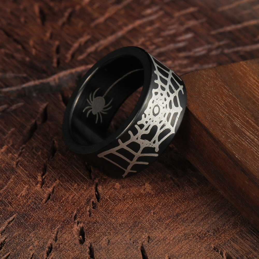 5 Pieces/Bag-Halloween spider web stainless steel ring 10MM width ring bracelet