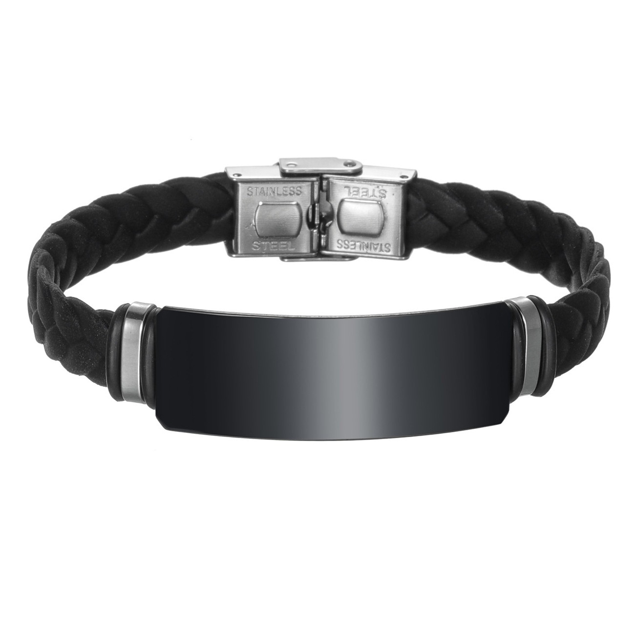 5 Pieces/Bag-Couple braided silicone bracelet stainless steel bracelet mirror polished can be engraved with LOGO
