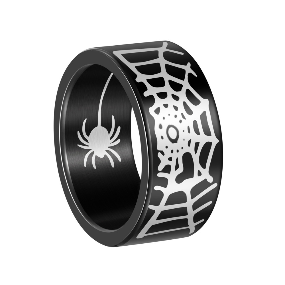 5 Pieces/Bag-Halloween spider web stainless steel ring 10MM width ring bracelet