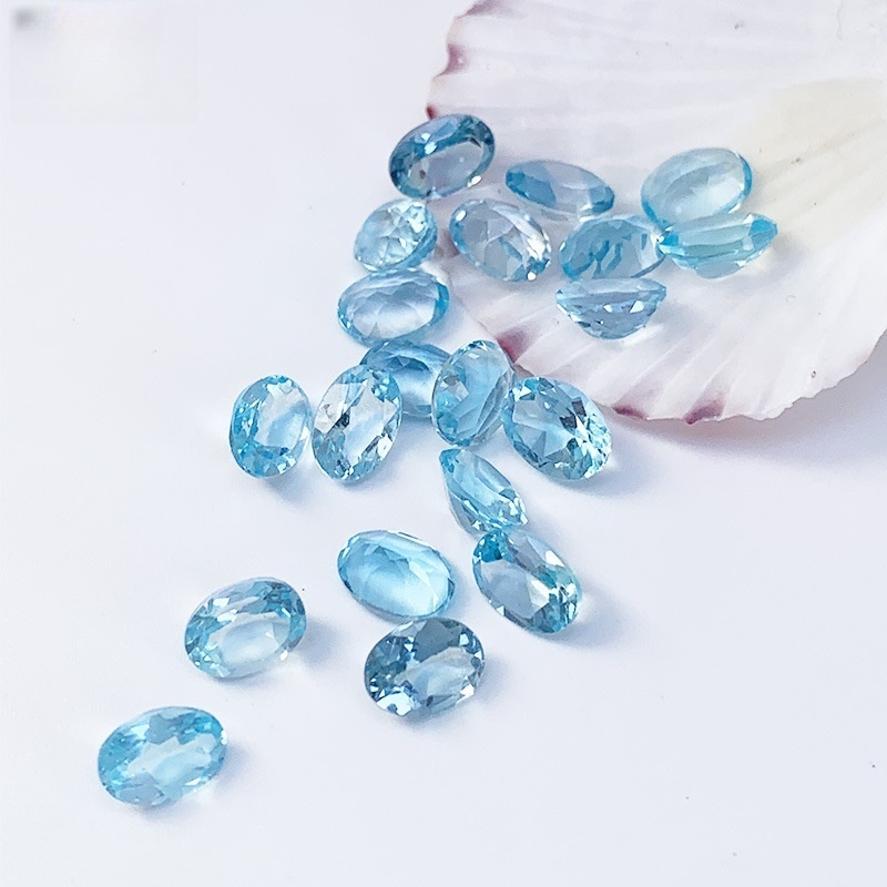 20pcs/bag Natural sky blue topaz oval ring face faceted