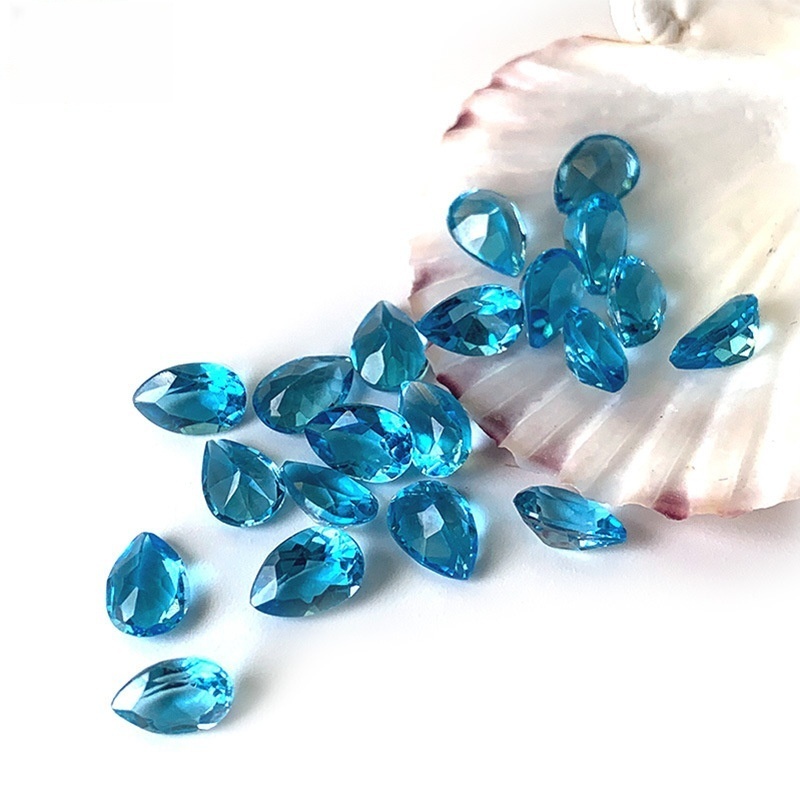 20pcs/bag Swiss blue topaz faceted ring face teardrop shape