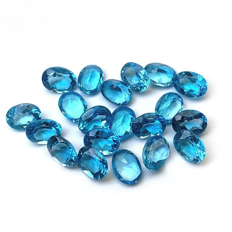 20 pieces/bag Natural Swiss Blue Topaz Egg-shaped Ring Face
