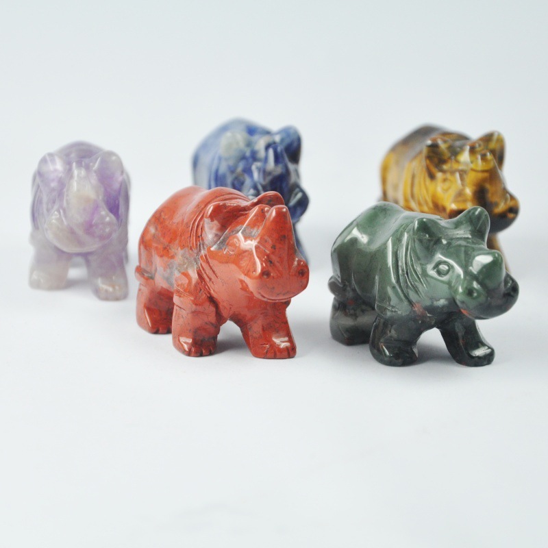 2 Inch Natural Crystal Jade Animal Carving Rhino Carving