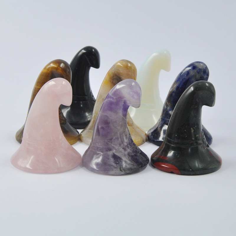 2-inch natural crystal jade carved wizard hat ornaments