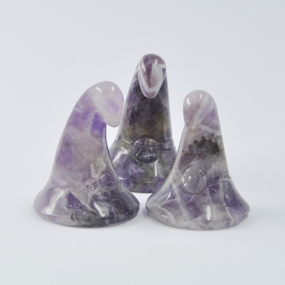 2-inch natural crystal jade carved wizard hat ornaments