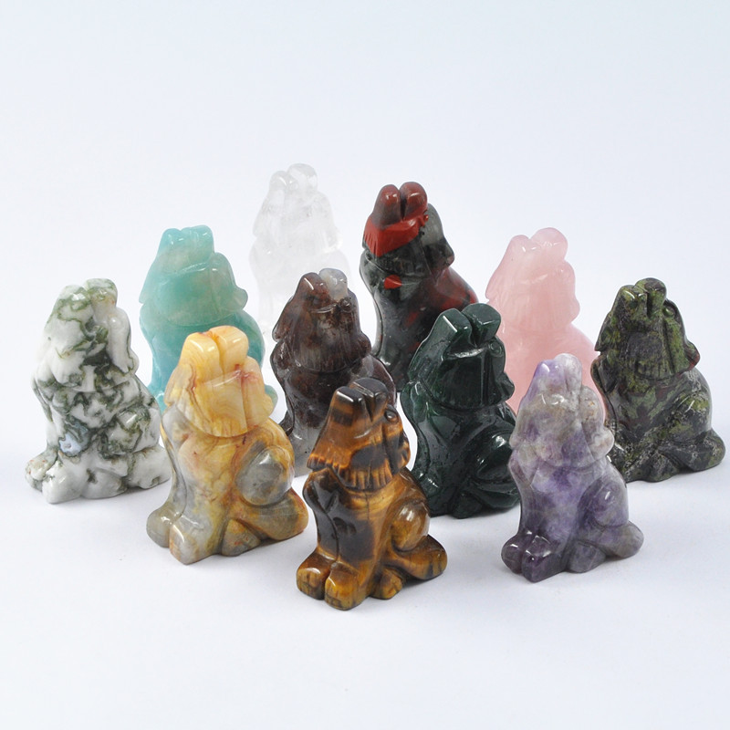 1.5 inch natural crystal jade carving howling wolf ornaments