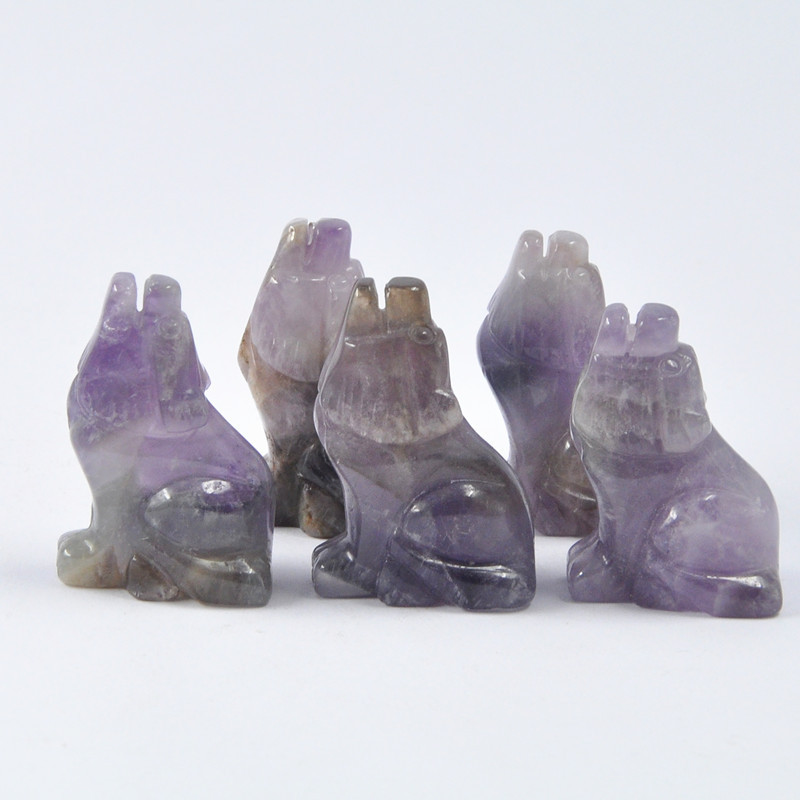 1.5 inch natural crystal jade carving howling wolf ornaments