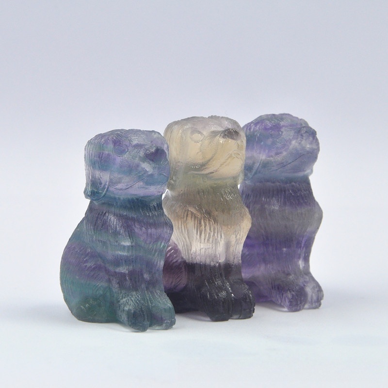 50mm natural crystal jade carving colorful fluorite dog ornaments