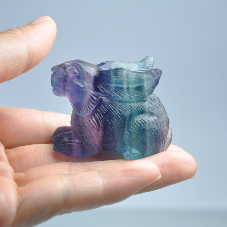 50mm natural crystal jade carving colorful fluorite frosted jade rabbit ornament