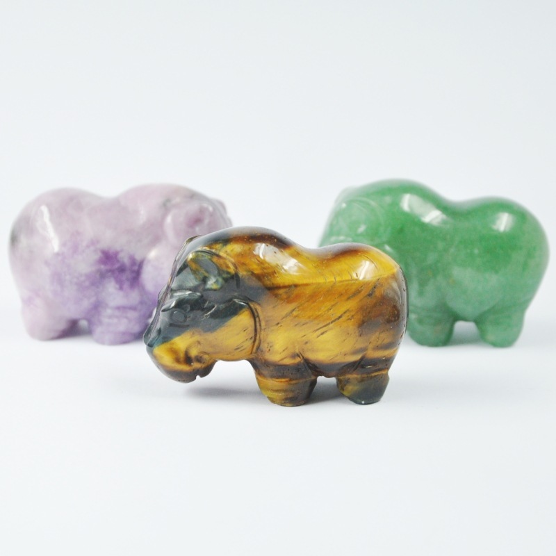 2-inch natural crystal agate carved hippopotamus ornaments